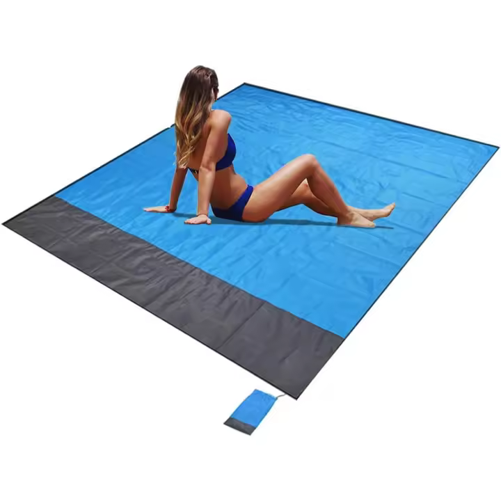 Manta de playa, manta de picnic, tapete de playa sin arena, impermeable, ligero, 79 x 83 pulgadas, manta de bolsillo portátil plegable, manta de picnic de gran tamaño Ca - 1