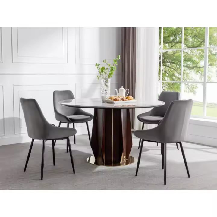 Vente-unique - Lote de 6 sillas MASURIE - Terciopelo - Gris - 1