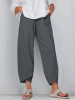 Pantalones Vintage Para Mujer Estampado Casual Cintura Alta Elástica Pierna Recta Suelta Pantalones De Verano Lady Cargo - details 1