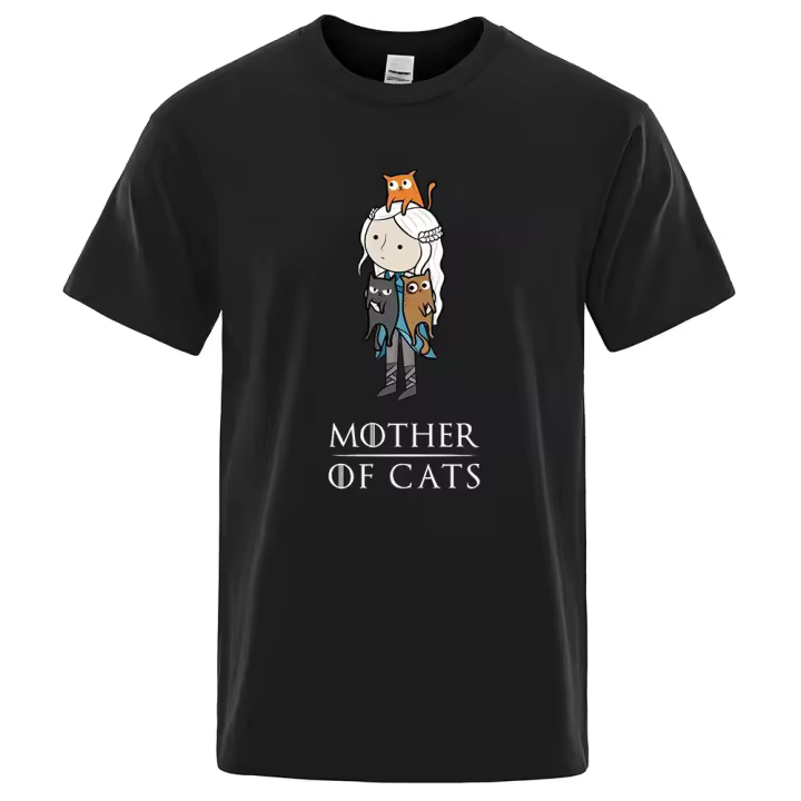 Camiseta De Algodón Para Hombre Con Impresión Divertida De Madre De Gatos Estilo Casual Transpirable Y Cómoda Para El Verano - 1