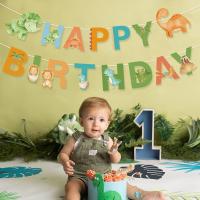 Guirnalda De Feliz Cumpleaños Con Dinosaurios Decoración De Fiesta Infantil Con Globos Roar Dino Y Animales Del Árbol De Safari Tamaño 1er Cumpleaños - details 4
