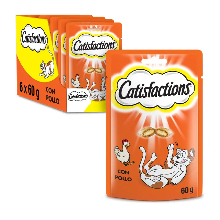 Catisfactions Premios para Gatos, Sabor Pollo (Pack de 6 x 60g) - 1