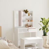 vidaXL Tocador con espejo 74,5x40x141 cm en color Blanco/Blanco brillante/Madera antigua y más | decorativo de pared para baño dormitorio recibidor moderno - details 1