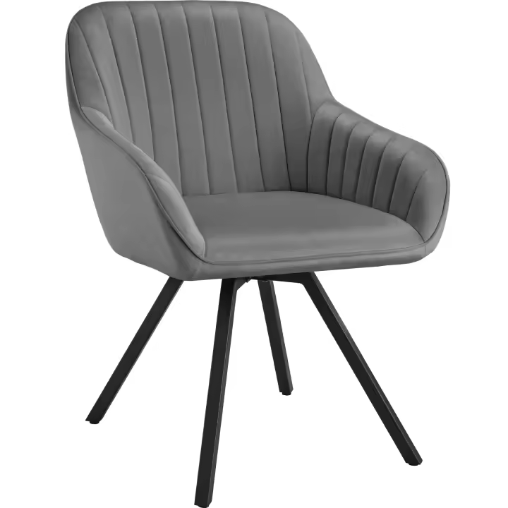 Tectake - Silla de comedor giratoria 360º con reposabrazos Snug, 58 x 58 x 82 cm, Tapizado de terciopelo, Silla para salón o dormitorio, Mueble moderno, Respaldo continuo, Patas de acero esbeltas, Pies regulables en altura, Capacidad de carga 120 kg - 1