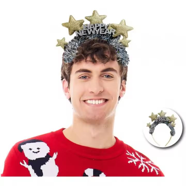 Partilandia Diadema de Feliz Año Nuevo con estrellas doradas - 1