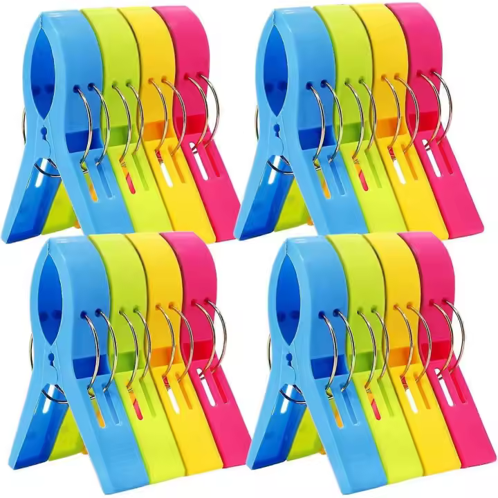 16 Pack Beach Chair Towel Clips - Cruise Essentials, Pool Chair Clips Large Hanging Clips Beach Towel Rack Clothespins - 1