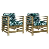 vidaXL Sillones de jardín con cojines 2 uds madera maciza de pino Pino natural, Pino blanco, Pino gris Conjunto Terraza Muebles Jardín Exterior Juego de Muebles de jardín Mueble Jardín Exterior Muebles de Salon Exterior - details 3
