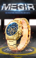 Reloj De Pulsera De Lujo Para Hombres MEGIR De Acero Inoxidable Con Calendario Y Luz Aérea Cronógrafo Resistente Al Agua Reloj De Moda Casual - details 0
