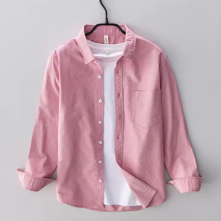 Camisa Larga De Algodón Para Hombre Estilo Nuevo Moda Confort Simplicidad Casual Ropa Masculina Camisa Oxford De Cuello Enrollado Tipo De Cierre: Doble Filo - 1