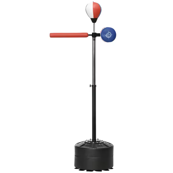 SPORTNOW Saco de Boxeo de Pie con Bola de Velocidad Altura Ajustable Base Rellenable de Agua o Arena Barra de Reflejos e Inflador Punching Ball para Adultos 80,5x48x163-205 cm Negro y Rojo - 1
