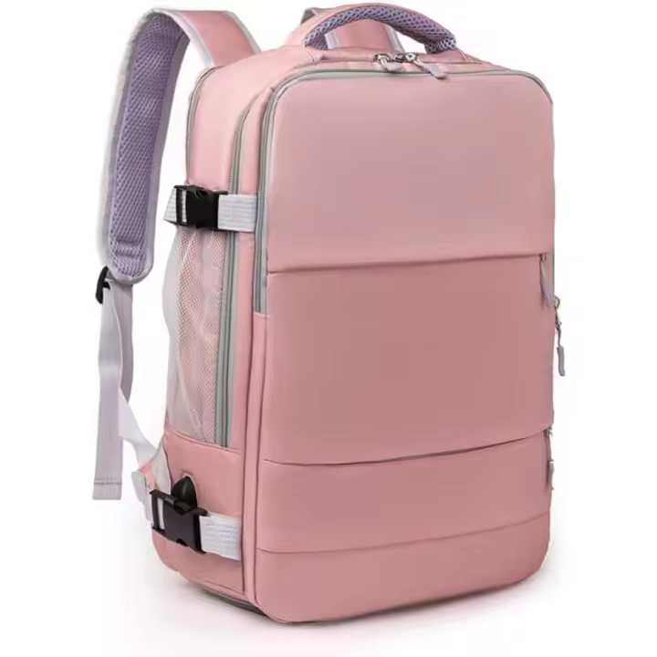Bolsas de equipaje con cremallera para viaje en avión, mochila de hombro de gran capacidad para mujer, bolsa deportiva, bolsa de almacenamiento de equipaje,mochila de viaje(rosa) - 1