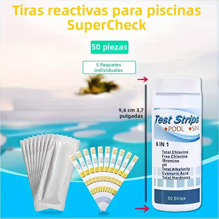 50 Strips De Prueba Para Piscina Y Baño Calentado 6-in-1 Cloro Bromo pH Alcalinidad Ácido Ciclorúrico Para Agua De Piscina Y Baño Calentado - 1