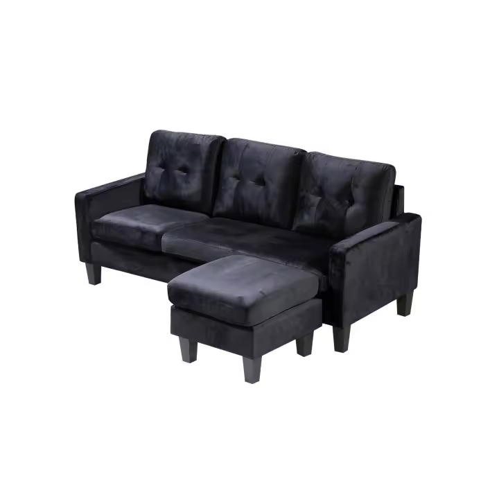 Sofa + Puf Convertible en Chaise Longue 184x131 cm 3 plazas color negro - 1