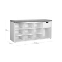 Banco para zapatos con asiento acolchado, cajón y compartimentos abiertos, para entrada y dormitorio, blanco, 104x30x48 cm - details 4