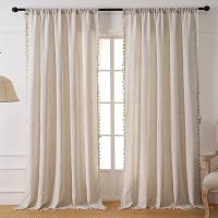 Cortinas De Lino Sólido Con Borlas Para Sala De Estar Dormitorio Balcones Estilo Francés Rustico Cortinas Semi-Blindas - details 0