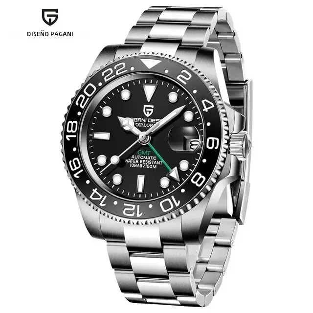 Reloj Mecánico Para Hombre PAGANI DESIGN PD-1662 Cristal De Zafiro Resistente Al Agua 100M GMT Marca Top Pulsera De Acero Inoxidable Marca PAGANI DESIGN - 1