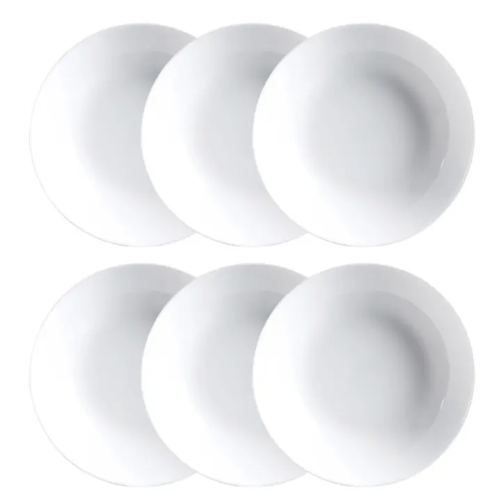 LUMINARC DIWALI Caja 6 Platos Hondos Opal 20CM Blanco Brillo Fabricado en Francia Reciclable - 1
