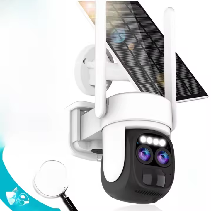 Cámara De Seguridad Exterior 4K 8MP Dual Lens WIFI Solar Con Zoom Optico De 10X Audio Bidireccional Visión Nocturna Color Batería Integrada - 1