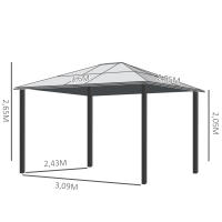 Outsunny Cenador para Jardín 3x3.6 m Alumnio Pabellón para Exterior con Techo de Policarbonato Anti-UV y 4 Mosquiteras Laterales con Cremalleras para Fiestas Eventos Beige - details 3