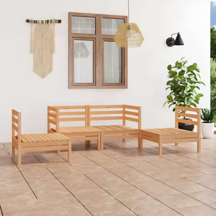 vidaXL Juego de muebles de jardín 4 piezas madera maciza pino en color Blanco/Marrón | almacenamiento funcional diseño moderno para baño dormitorio sala - 1