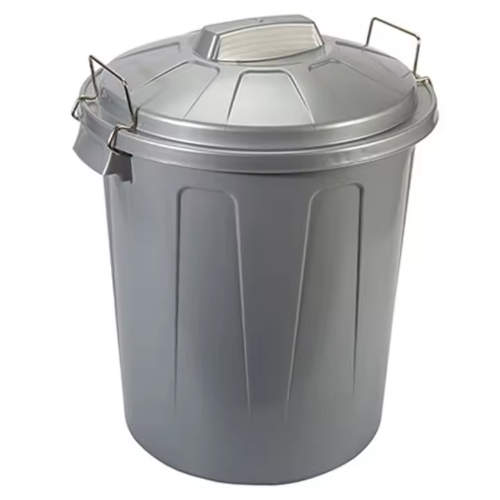 Tradineur - Cubo de basura, plástico, 21 litros, incluye asas metálicas y tapa, resistente, contenedor de residuos, papelera, reciclaje, industrial, hogar, fabricado en España (Gris - 42,2 x 33,8 cm) - 1