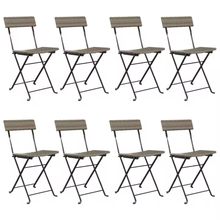 vidaXL Sillas cafetería plegables 8 uds acero y ratán sintético gris - 1