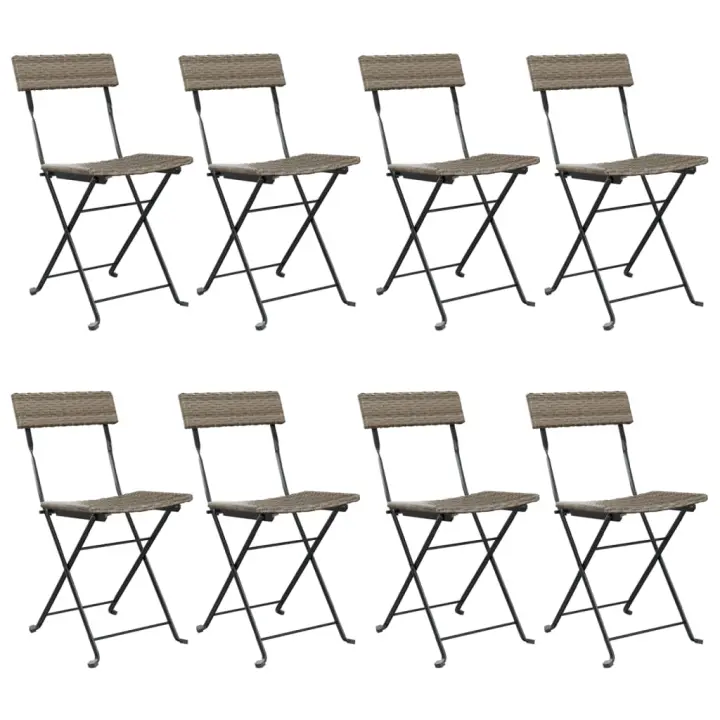 vidaXL Sillas cafetería plegables 8 uds acero y ratán sintético gris - 1