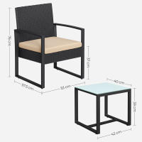 Conjunto de muebles de ratán para jardín de 3 piezas, incluye 2 sillas y 1 mesa de centro, fácil montaje, perfecto para balcón y terraza, disponible en negro y beige, negro y blanco, todo negro - details 26