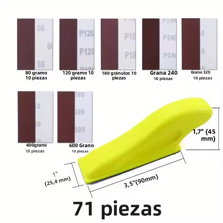 Kit De Lijadora Manual 71 Piezas Bloque De Lijado Detallado Mini Para Espacios Pequeños 80 120 180 240 Puntos De Lijado - 1