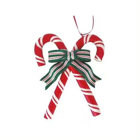 Bastones de caramelo de Navidad colgante para decoración de árbol 110x135mm fabricado en arcilla color rojo blanco y verde - 1