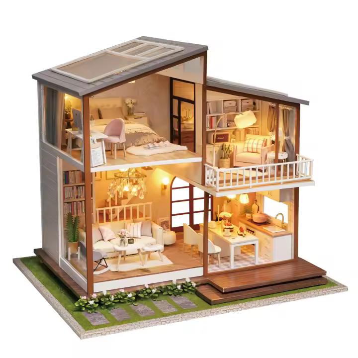 DAM. Hogar Tiempo Lento. Maqueta 3D realista con gran detalle y luces led. 34x28x30cm. - 1