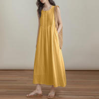 Vestido Largo Sin Mangas De Verano ZANZEA Estilo Coreano Suelto Con Pliegues Para La Playa Vestido Casual De Playa A-Line Para Mujer - details 5