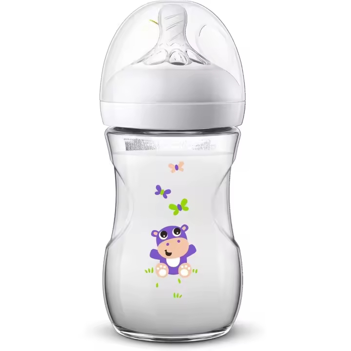 PHILIPS AVENT - Biberón Natural de 260 m l- Tetina con flujo para recién nacidos - Diseñada para imitar el tacto del pecho -  0% BPA -  Decorados Safari Hipo - Para bebés de 1m+ - 1