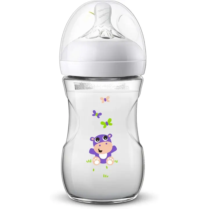 PHILIPS AVENT - Biberón Natural de 260 m l- Tetina con flujo para recién nacidos - Diseñada para imitar el tacto del pecho -  0% BPA -  Decorados Safari Hipo - Para bebés de 1m+ - 1