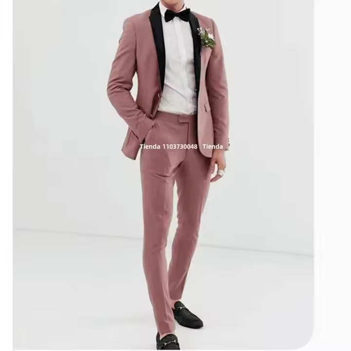Traje De Boda Para Hombre 2 Piezas Rosa Polvo Con Chaleco Negro Traje De Tuxedo Formal Para Llaveros Y Baile De Promoción Traje De Chaqueta + Pantalones - 1