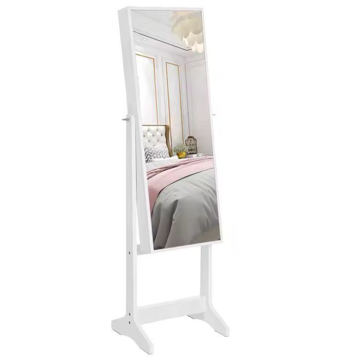 Armario Joyero con Espejo y Cierre de Seguridad - Montaje Sencillo, Ideal para Regalo, Disponible en Blanco o Marrón con Forro Negro - 1