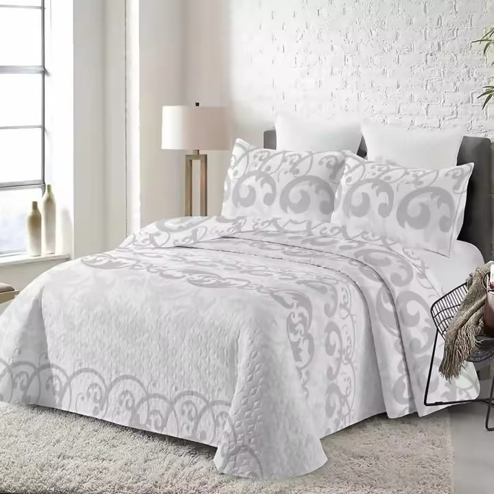 Conjunto Cubrecama Reversible Blanco/Gris - Elegancia Discreta - 4 Tamaños (Cama90/105: 2pzs | Cama135/150: 3pzs) - - 1