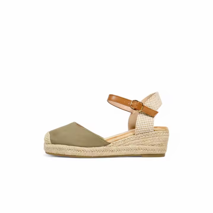 HLuna Sandalias de cuña baja básicas de efecto ante en color beige verde blanco y negro RL2023 - 1