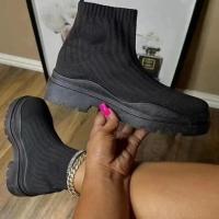 Botas De Mujer 2024 Nuevas En Gran Tamaño Con Color Caramelo Alta Elasticidad Transpirables Media Manga Suela Gruesa Botas De Moda Para Primavera/Otoño - details 5