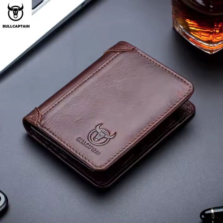 BULLCAPTAIN Cartera De Cuero Genuino Para Hombre RFID Monedero Con Portatarjetas Y Bolsillo Para MonedasCalidad Superior - 1