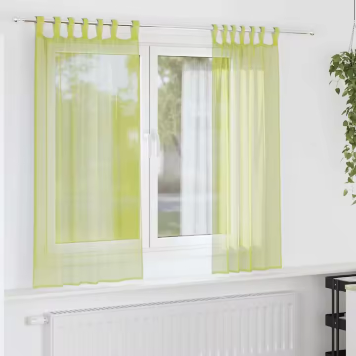 vidaXL Cortinas de gasa con trabillas 2 uds. en color Negro/Marrón/Verde manzana | protección solar decorativa para ventanas hogar oficina dormitorio fácil de instalar - 1
