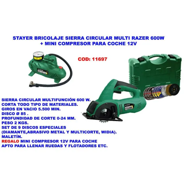Stayer bricolaje sierra circular multirazer 85 600w+mini com.12v - 1