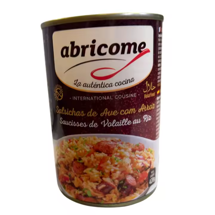 Lata de salchicha halal con arroz 420g - Marca Abricome: ¡Una deliciosa comida enlatada lista para comer! - 1