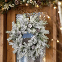 XIYA FLOWER Coronel De Navidad Artificial Con Pino Y Conos De Pino En Blanco Falso Ramas De Pino Y Polvo De Nieve Para Decoración Del Hogar - details 1