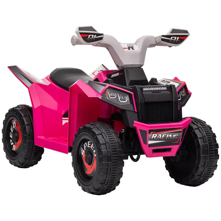 HOMCOM Quad Eléctrico para Niños de 18-36 Meses Vehículo Eléctrico a Batería 6V con Avance y Retroceso Velocidad de 2,5 km/h 70x41,5x48,5 cm Rosa - 1