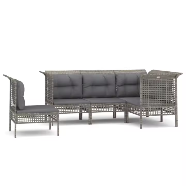 vidaXL Set de muebles de jardín 5 pzas y cojines ratán sintético gris - 1