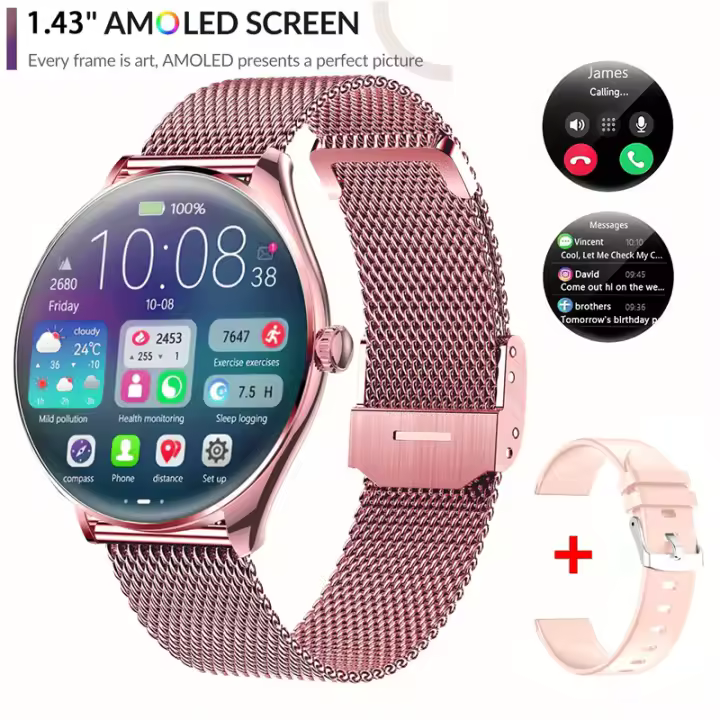 Ultra-thin women smart watch NFC call Blood Pressure Heart Rate Fitness Tracker 1.43-inch AMOLED screen Smartwatch ladies gifts - 1