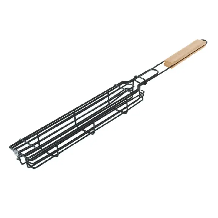 Cesta De Asado Portátil Para Kabob Con Mango De Madera Acero Inoxidable Antideslizante Para Verduras Camarones Carne Hot Dog BBQ - 1