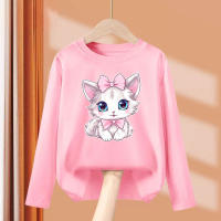 Camiseta De Gato Con Lazo Para Bebé Niña 2024 Manga Larga Algodón Y Poliéster Estilo Casual Primavera Tallas 3-14 Años - details 2