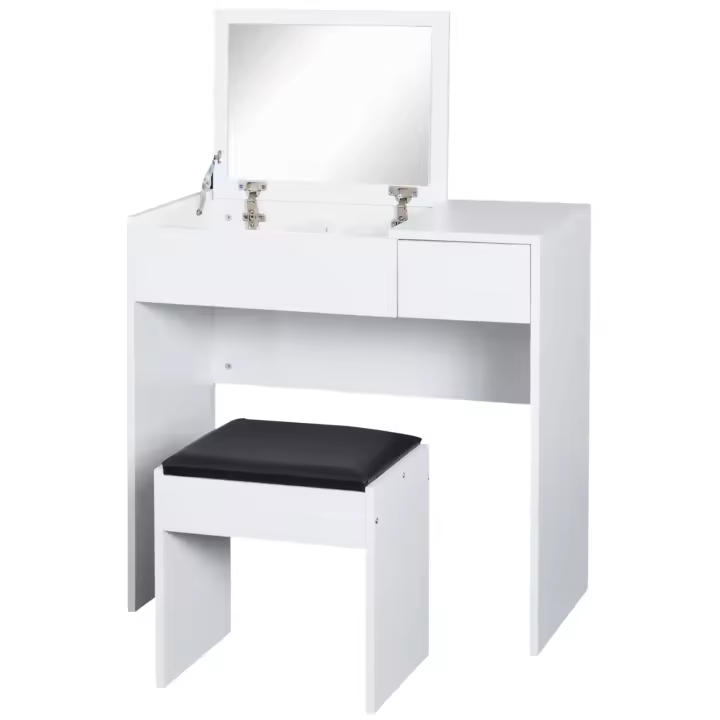 HOMCOM Tocador Mesa para Maquillaje con Taburete Espejo Tapa Abatible 3 Cajas y 1 Cajón de Almacenaje Tocador - 1